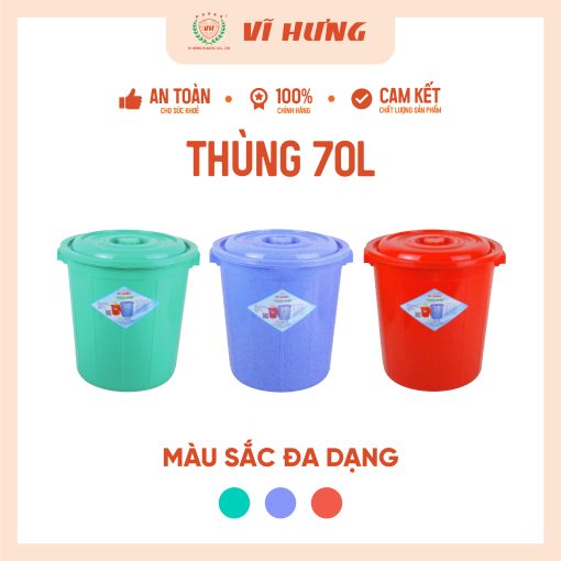 Thùng Nhựa 70 Lít Có Nắp Quai Xách Mã 6627 - Ảnh 2