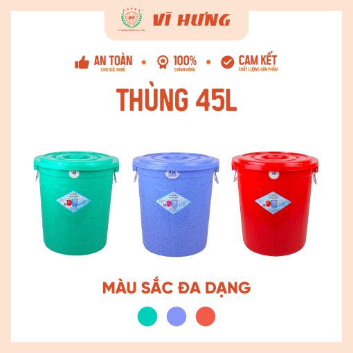 Thùng Nhựa 45 Lít Có Nắp Rời Nhựa PP Chính Phẩm – Mã 6645 - Ảnh 2