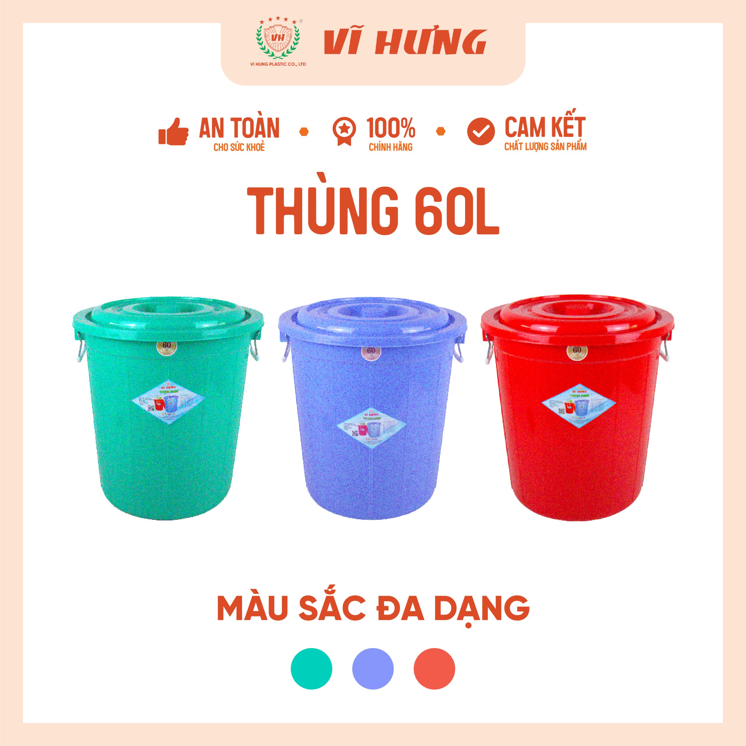 Thùng Nhựa 60 Lít Có Nắp Rời Mã 6646 - Ảnh 2