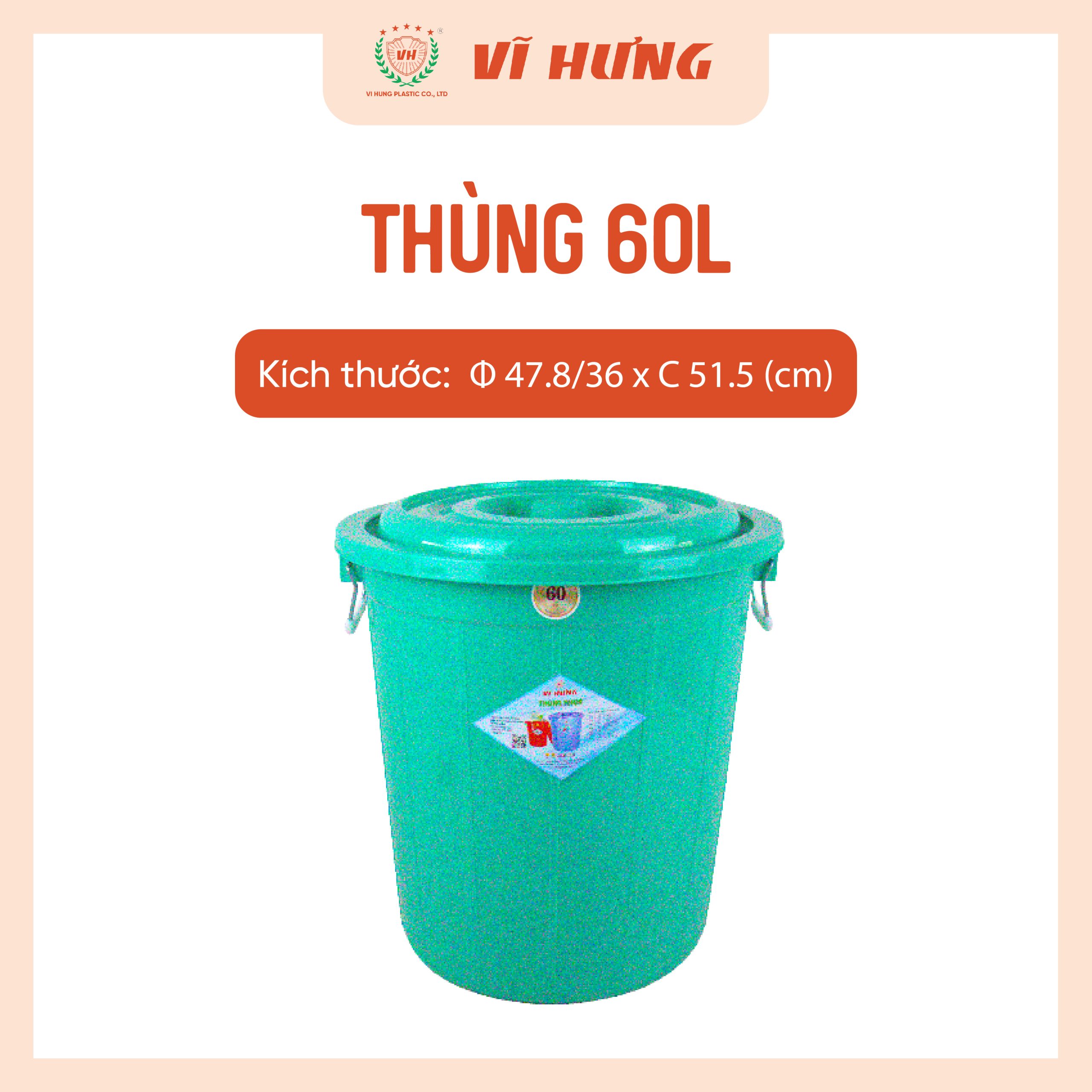 Thùng Nhựa 60 Lít Có Nắp Rời Mã 6646 - Ảnh 5
