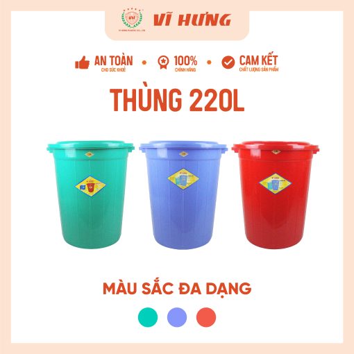Thùng Nhựa 220L Có Nắp Mã 6653 - Ảnh 2