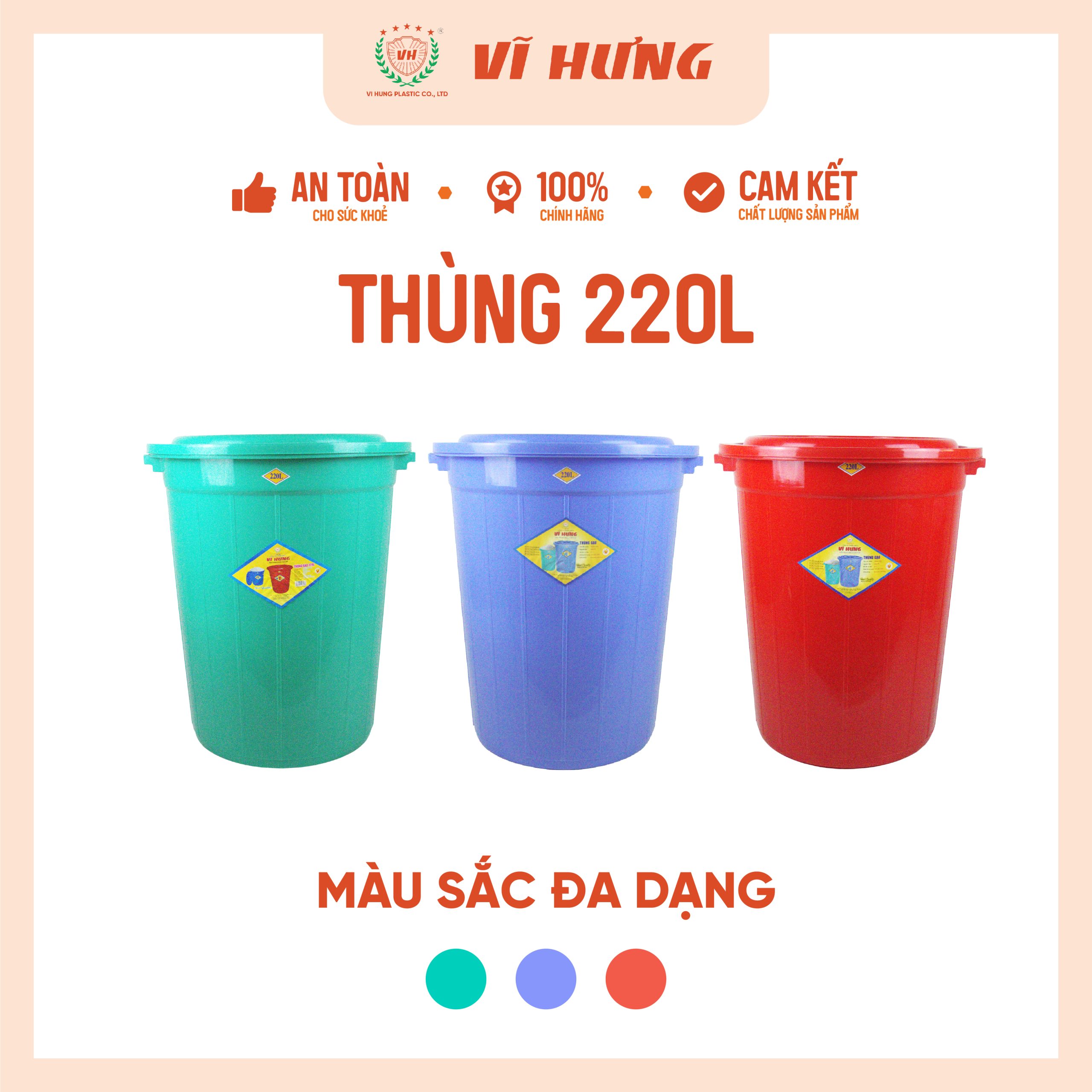 Thùng Nhựa 220L Có Nắp Mã 6653 - Ảnh 2