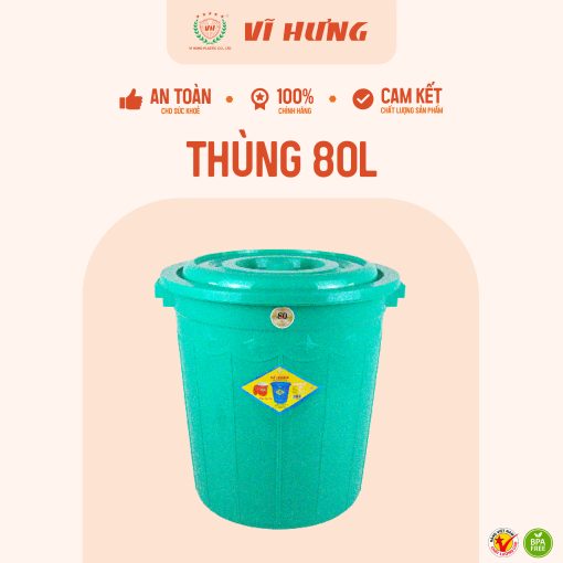 Thùng Nhựa 80 Lít Có Nắp Quai Xách Mã 6655