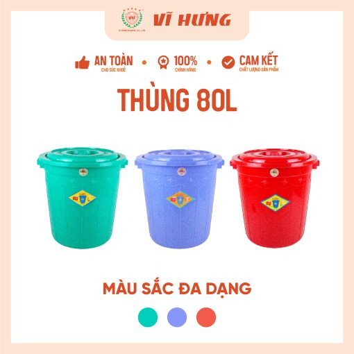 Thùng Nhựa 80 Lít Có Nắp Quai Xách Mã 6655 - Ảnh 2