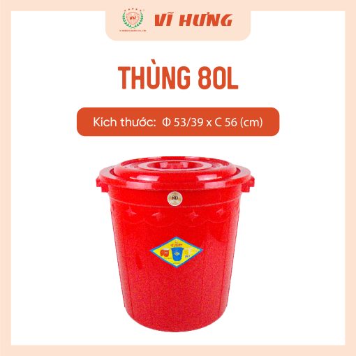 Thùng Nhựa 80 Lít Có Nắp Quai Xách Mã 6655 - Ảnh 3