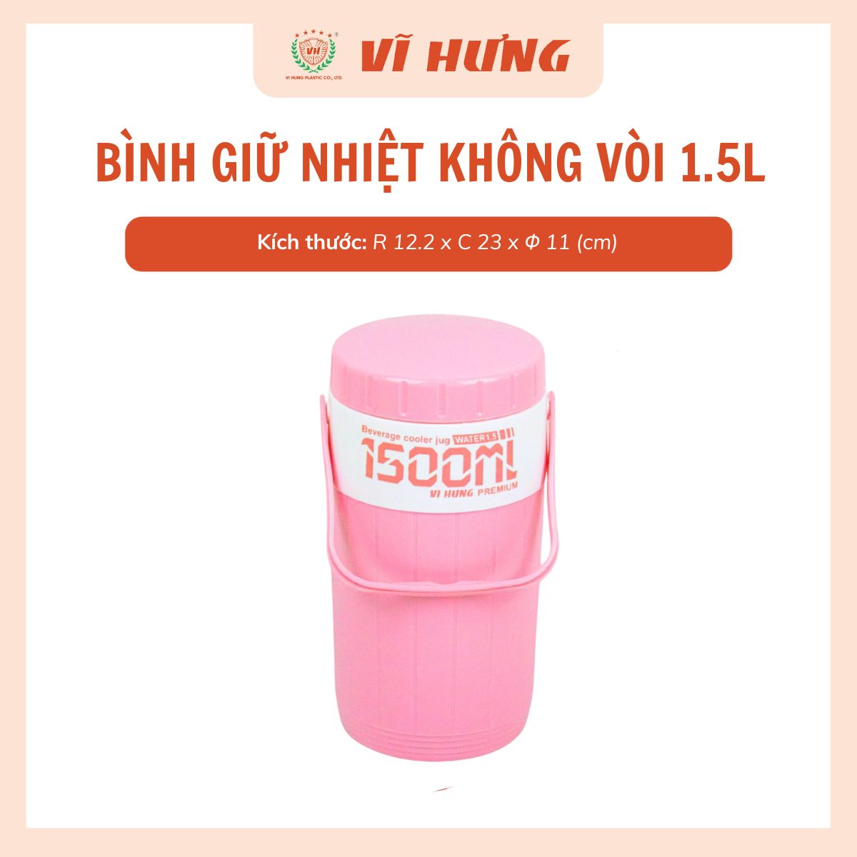 Bình giữ nhiệt tròn (không vòi) 1.5L