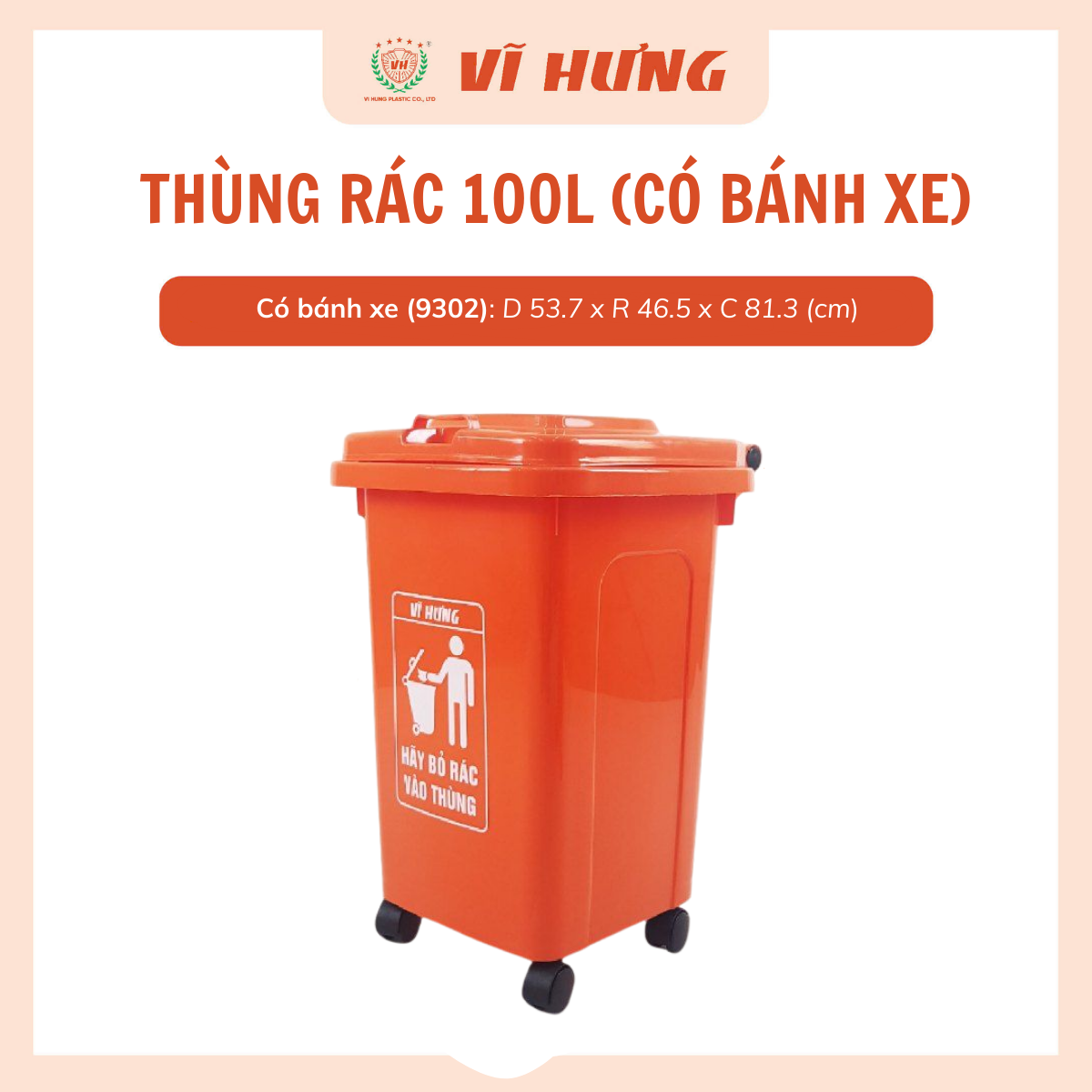 Thùng rác 100L (có bánh xe)