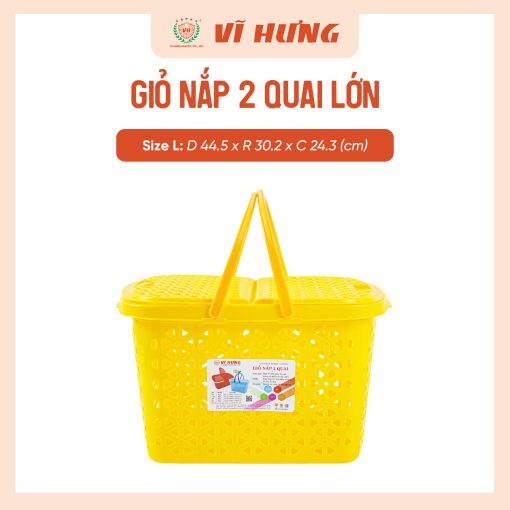 GIỎ NHỰA CÓ NẮP 2 QUAI TRUNG - Hình ảnh 5