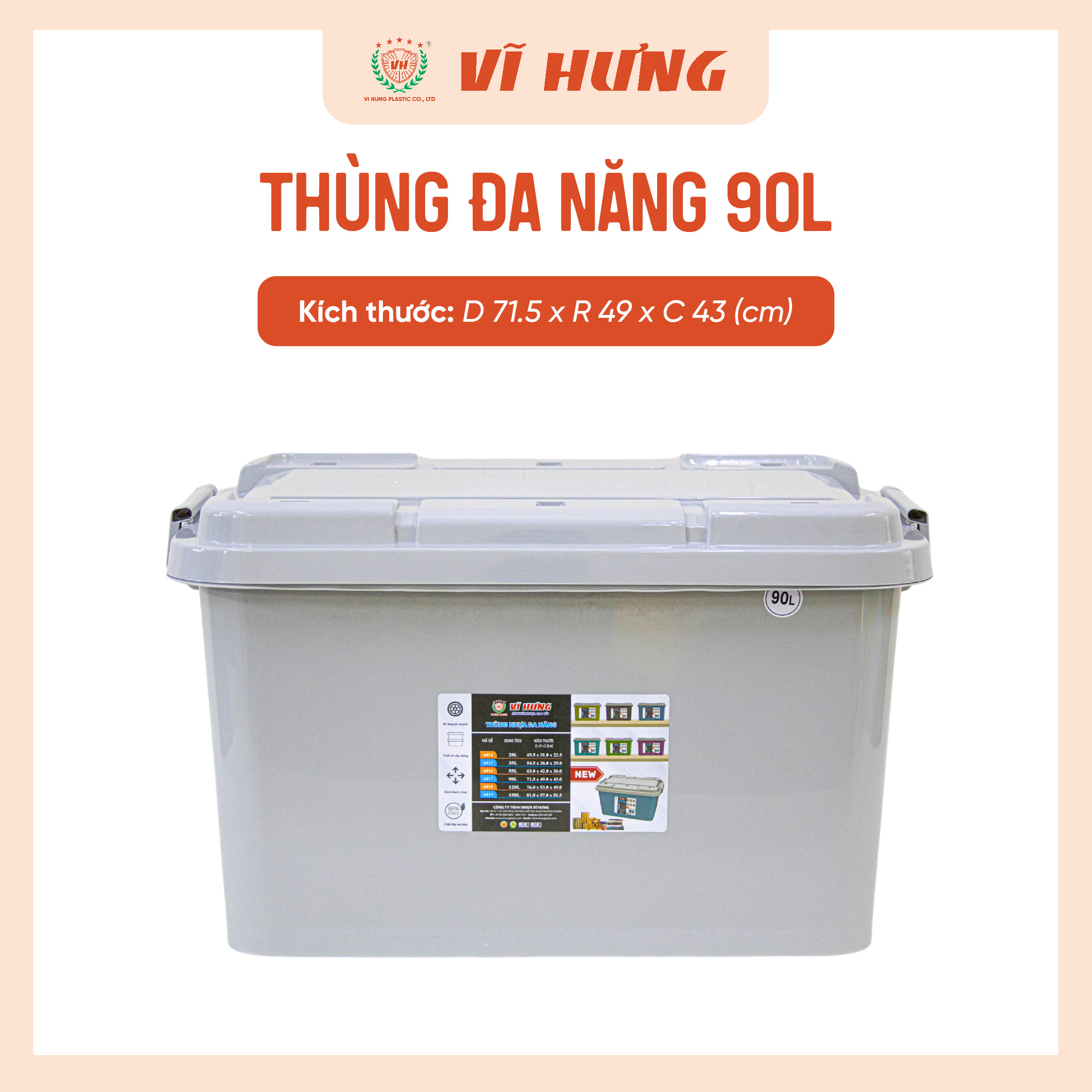 Thùng nhựa đa năng 90L